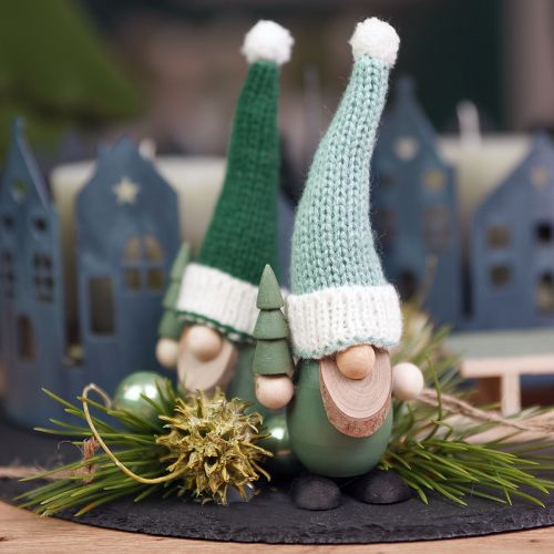 Gnomo natalizio decorazione gnomo in legno verde menta H14cm 6 pz