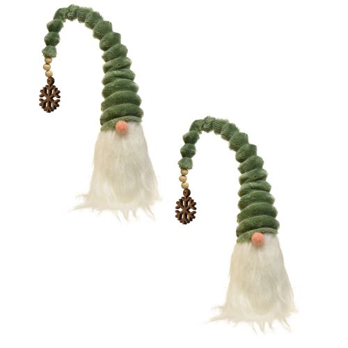Floristik24 Gnomo festivo con cappello verde a spirale e barba bianca 65 cm - Magia natalizia scandinava per la tua casa - 2 pezzi