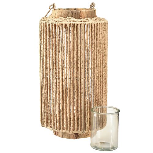 Prodotto Lanterna in rafia con manico in fibra naturale per candela LED Ø19cm H36cm