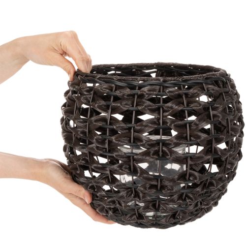 Portacandele intrecciato, nero e marrone, decorazione estiva, Ø31cm H25cm | Floristik24.it