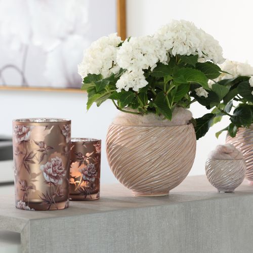 Floristik24 Lanterna in vetro marrone argento rosa peonie H18cm