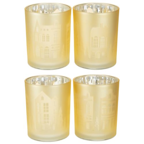 Floristik24 Lanterna in vetro argento oro silhouette città H12,5cm 4 pezzi