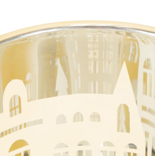Prodotto Lanterna in vetro argento oro silhouette città H12,5cm 4 pezzi