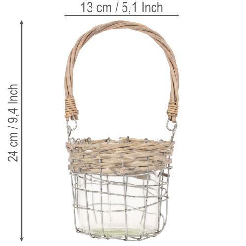 Lanterna decorativa da appendere, in metallo, vetro e salice, Ø13cm H12cm, 2 pezzi | Floristik24.it