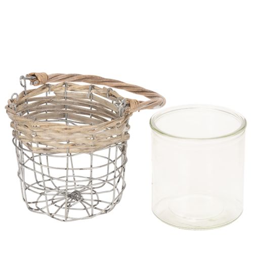 Lanterna decorativa da appendere, in metallo, vetro e salice, Ø13cm H12cm, 2 pezzi | Floristik24.it