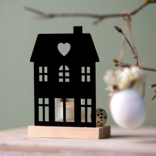 Prodotto Lanterna in metallo nero con base in legno H15cm 2 pezzi