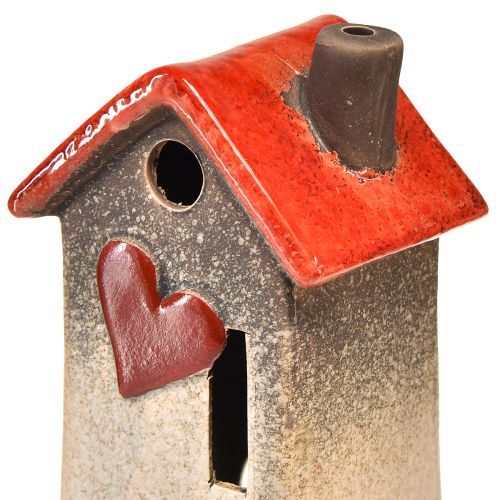 Floristik24 Lanterna per casa in ceramica con tetto rosso e finestra a cuore - 17,5 cm 2 pz