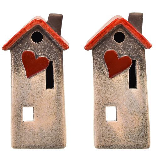Prodotto Lanterna per casa in ceramica con tetto rosso e finestra a cuore - 17,5 cm 2 pz