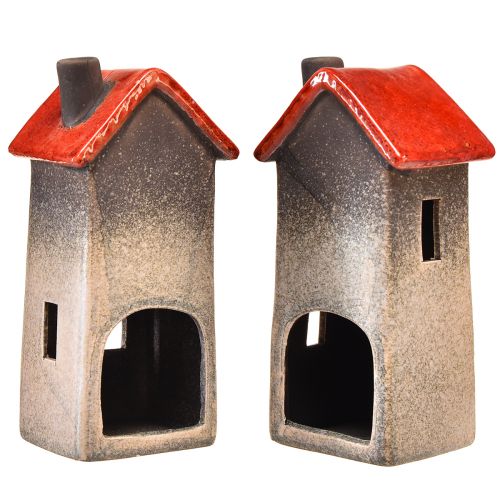 Prodotto Lanterna per casa in ceramica con tetto rosso e finestra a cuore - 17,5 cm 2 pz