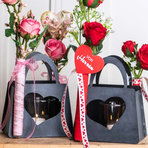 Prodotto Lanterna Decorazione in metallo Borsa con cuore Antracite H18cm 2pz