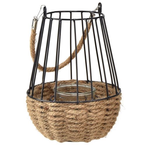 Floristik24 Lanterna con manico e vetro nero naturale Ø18cm H22cm