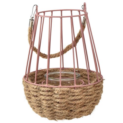 Prodotto Lanterna con manico e candela in vetro rosa naturale Ø18cm H22cm