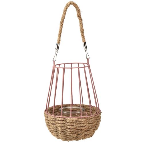 Prodotto Lanterna con manico e candela in vetro rosa naturale Ø18cm H22cm