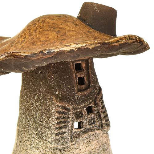 Floristik24 Lanterne per la casa dei funghi magici - Ceramica rustica, marrone, 14,5 cm - Decorazione luminosa unica, confezione da 2