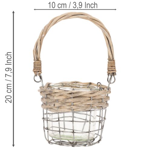 Portacandele, vetro, metallo, salice, Ø10,5 cm, 3 pezzi | Floristik24.it