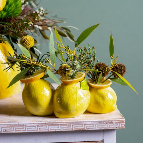 Floristik24 Vaso decorativo limone ceramica 3 aperture 21,5x11x8cm
