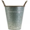 Floristik24 Vaso in metallo per piantare, fioriera con manici, cachepot argento, marrone Ø21cm H30.5cm