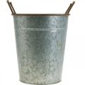Floristik24 Fioriera con manici, contenitore in metallo per piantare, vaso per piante argento, marrone Ø24cm H32,5cm