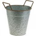 Floristik24 Vaso in metallo per piantare, fioriera con manici, cachepot argento, marrone Ø21cm H30.5cm