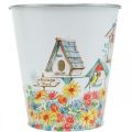 Floristik24 Vaso in latta con casette per uccelli, decorazione estiva, fioriera H14,5 cm Ø13,5 cm
