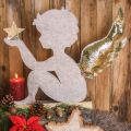Floristik24 Supporto angelo natalizio su tronco di betulla feltro crema, oro H46cm