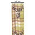 Nastro decorativo con testa di cervo e motivo a scacchi, 40 mm x 15 m | Floristik24.it