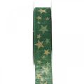 Floristik24 Nastro regalo fiocco con stelle oro verde 25mm 15m