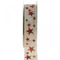 Floristik24 Nastro regalo fiocco fiocco con stelle bianco rosso 25mm 15m