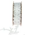 Floristik24 Nastro di raso Nastro natalizio fiocco di neve bianco 25 mm 5 m
