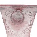 Floristik24 Vaso quadrato in latta con manici rosa 14 cm x 14 cm H14 cm