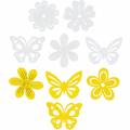Floristik24 Fiori e farfalle da spolverare giallo, decorazione spolverata di legno bianco decoro primaverile 72pz