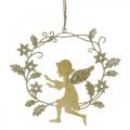 Floristik24 Corona di angelo, decorazione natalizia, angelo da appendere, ciondolo in metallo dorato H14cm L15,5