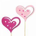 Floristik24 Tappi per fiori Tappi decorativi per la festa della mamma cuore rosa 7 cm 12 pezzi