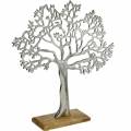 Floristik24 Albero in metallo, faggio decorativo su base in legno, decorazione in metallo argentato, albero della vita, legno di mango