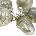 Floristik24 Mini decorazioni per alberi frutta autunnale e palline madreperla, argento antico vero vetro 3,4–4,4 cm 10 pezzi