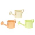 Floristik24 Set di 8 annaffiatoi decorativi nei colori pastello salmone, verde e giallo-verde - fioriera in metallo Ø11cm H10cm.