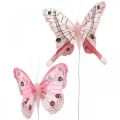 Floristik24 Farfalle decorative farfalla rosa piuma su filo 7,5 cm 6 pezzi