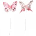 Floristik24 Farfalle decorative farfalla rosa piuma su filo 7,5 cm 6 pezzi