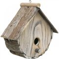 Casetta per uccellini decorativi in legno nido decorativo con corteccia naturale lavato bianco H23cm W25cm