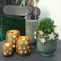 Floristik24 Fioriera in ceramica, decorazione da tavola, fioriera ondulata verde, marrone Ø13.5cm H13cm