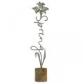 Fiore decorativo in metallo con supporto in legno scritta Spring 6x9.5x39.5cm