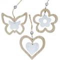 Floristik24 Appendino decorazione cuore fiore farfalla natura, decoro legno argento 6pz