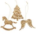 Floristik24 Appendiabiti decorativi in legno glitter oro decorazione per albero di Natale 10 cm 6 pezzi