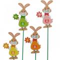 Floristik24 Tappo decorativo Coniglietto pasquale con fiore Coniglietto pasquale in legno su bastoncino 24 pezzi