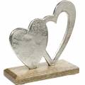 Floristik24 Cuore decorativo argento, cuore in metallo su legno di mango, San Valentino, decorazione tavola doppio cuore