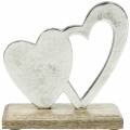 Floristik24 Cuore decorativo argento, cuore in metallo su legno di mango, San Valentino, decorazione tavola doppio cuore