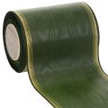 Floristik24 Elegante nastro a corona moiré verde scuro, 125 mm con bordo in perle dorate, nastro da lutto, decorazione per matrimonio, nastro a fiocco