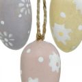 Floristik24 Mini uova di Pasqua, uova di legno con fiori, decorazione pasquale viola, rosa, giallo H3.5cm 6pz