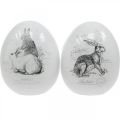 Floristik24 Uovo in ceramica, decorazione pasquale, uovo pasquale con conigli bianco, nero Ø10cm H12cm set di 2