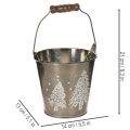Secchiello decorativo con abeti e manico in legno, 13 cm | Floristik24.it